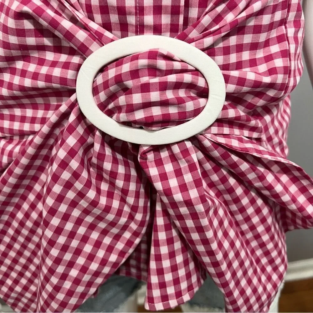 Vintage Y2K Debbie‎ Shuchat pink gingham tie front preppy blouse -- XL